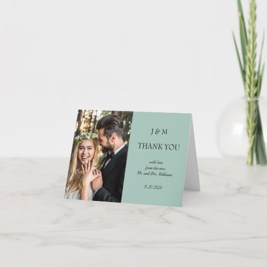 Blue Floral Photo Wedding Thank You Dankeskarte (Vorderseite)