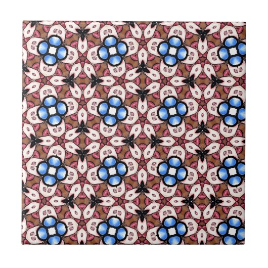 Blue Floral Pink and Brown Fliese (Vorderseite)