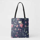 Blue Floral pink Flowers pattern Trendy Classic Tasche (Vorderseite)