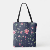 Blue Floral pink Flowers pattern Trendy Classic Tasche (Rückseite)
