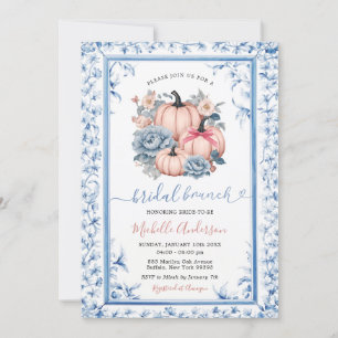 Blue Floral Pink Pumpkin Chinoiserie Bridal Brunch Einladung