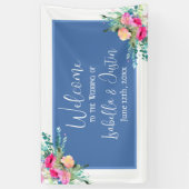 Blue Floral Pink Rosenknospe Wedding Personalisier Banner (Vertikal)