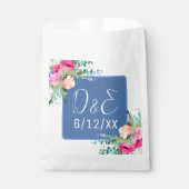 Blue Floral Pink Rosenknospe Wedding Personalisier Geschenktütchen (Vorderseite)