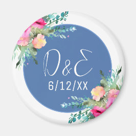 Blue Floral Pink Rosenknospe Wedding Personalisier Magnet
