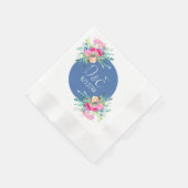 Blue Floral Pink Rosenknospe Wedding Personalisier Serviette (Ecke)