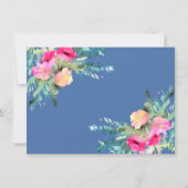 Blue Floral Pink Rosenknospe Wedding Save the Date Einladung (Rückseite)