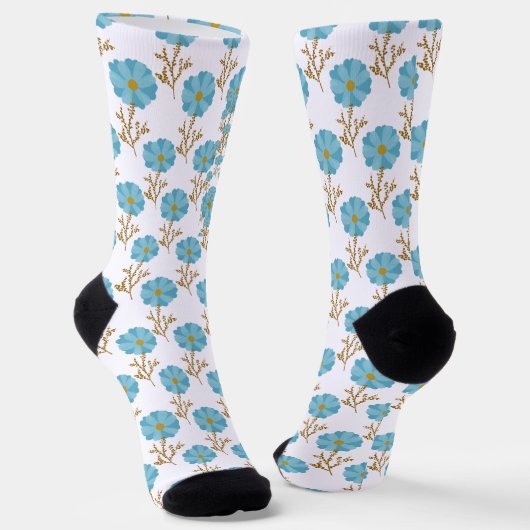 Blue Floral Poppies Pattern Socken (Gewinkelt)