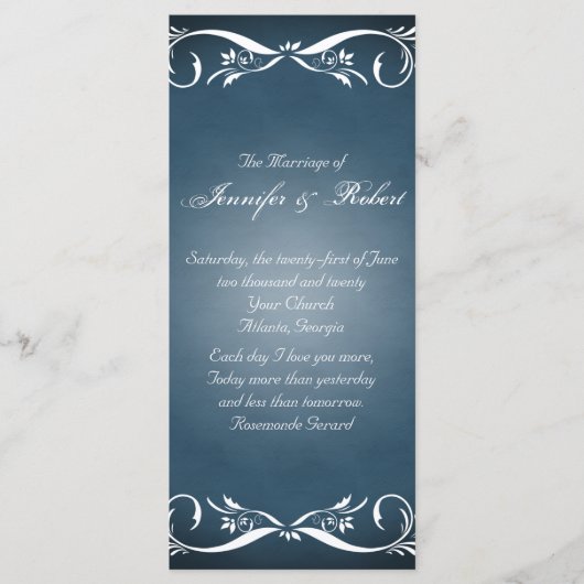 Blue Floral Posh Wedding Program Programm (Vorderseite)