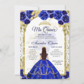 Blue Floral Princess Gold Arch Quinceanera Foto Einladung (Vorderseite)