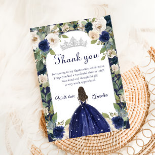Blue Floral Princess Quinceanera Birthday Dankeskarte