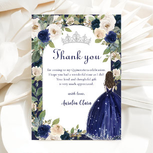 Blue Floral Princess Quinceanera Birthday Dankeskarte