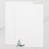 Blue Floral Print A monogram Initialen Geschenke Briefpapier (Vorne/Hinten)