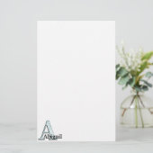Blue Floral Print A monogram Initialen Geschenke Briefpapier (Stehend Vorderseite)