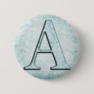 Blue Floral Print A monogram Initialen Geschenke Button