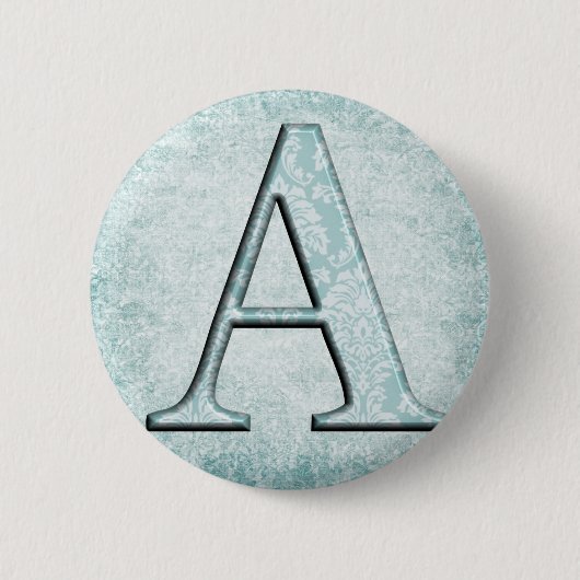 Blue Floral Print A monogram Initialen Geschenke Button (Vorderseite)