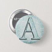 Blue Floral Print A monogram Initialen Geschenke Button (Vorne & Hinten)