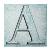 Blue Floral Print A monogram Initialen Geschenke Fliese (Vorderseite)