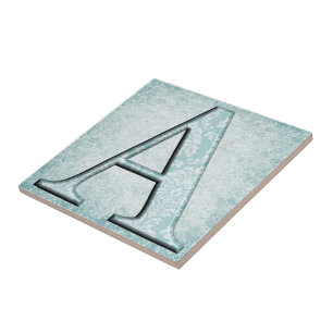 Blue Floral Print A monogram Initialen Geschenke Fliese