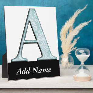 Blue Floral Print A monogram Initialen Geschenke Fotoplatte