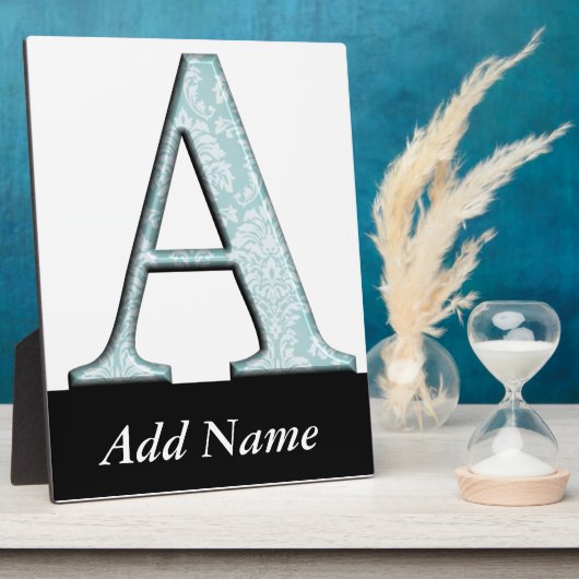 Blue Floral Print A monogram Initialen Geschenke Fotoplatte (Seite)