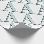 Blue Floral Print A monogram Initialen Geschenke Geschenkpapier (Ecke)