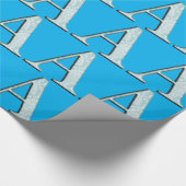 Blue Floral Print A monogram Initialen Geschenke Geschenkpapier (Ecke)