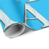 Blue Floral Print A monogram Initialen Geschenke Geschenkpapier (Rolleneckpunkt)
