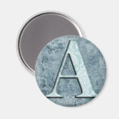 Blue Floral Print A monogram Initialen Geschenke Magnet (Vorderseite/Rückseite)