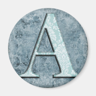 Blue Floral Print A monogram Initialen Geschenke Magnet