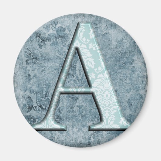 Blue Floral Print A monogram Initialen Geschenke Magnet (Vorne)