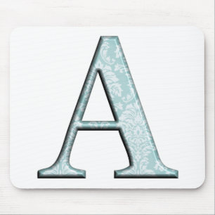 Blue Floral Print A monogram Initialen Geschenke Mousepad