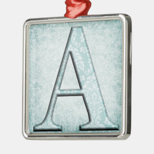 Blue Floral Print A monogram Initialen Geschenke Ornament Aus Metall