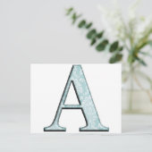 Blue Floral Print A monogram Initialen Geschenke Postkarte (Stehend Vorderseite)