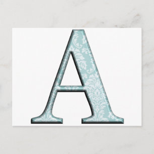 Blue Floral Print A monogram Initialen Geschenke Postkarte