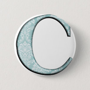 Blue Floral Print C Monogram Initialen Geschenke Button