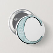 Blue Floral Print C Monogram Initialen Geschenke Button (Vorne & Hinten)