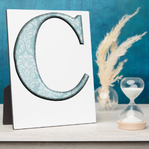 Blue Floral Print C Monogram Initialen Geschenke Fotoplatte