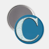 Blue Floral Print C Monogram Initialen Geschenke Magnet (Vorderseite/Rückseite)
