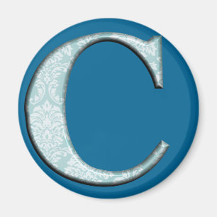 Blue Floral Print C Monogram Initialen Geschenke Magnet