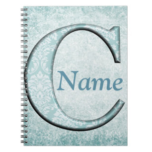Blue Floral Print C Monogram Initialen Geschenke Notizblock