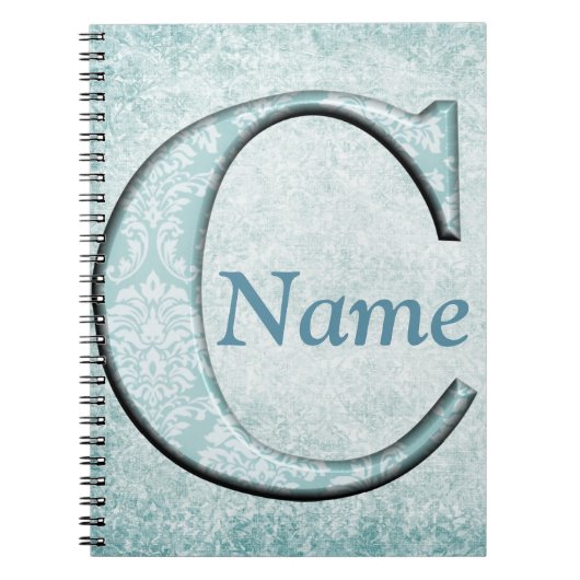 Blue Floral Print C Monogram Initialen Geschenke Notizblock (Vorderseite)