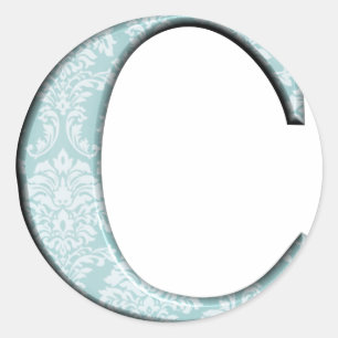 Blue Floral Print C Monogram Initialen Geschenke Runder Aufkleber