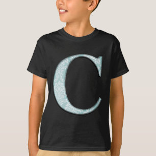Blue Floral Print C Monogram Initialen Geschenke T-Shirt