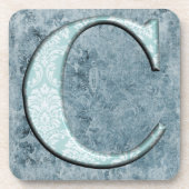 Blue Floral Print C Monogram Initialen Geschenke Untersetzer (Vorderseite)