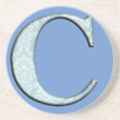 Blue Floral Print C Monogram Initialen Geschenke Untersetzer (Vorne)