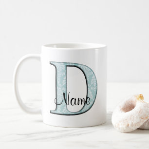 Blue Floral Print D Monogramm Initialen Coffee Tas Kaffeetasse
