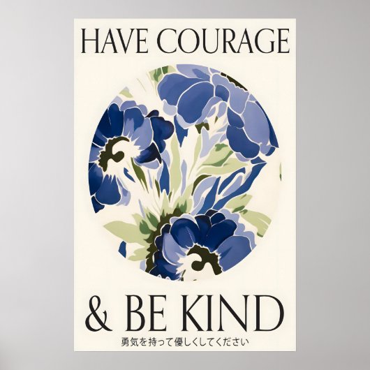 Blue Floral Print 'Have Courage and Be Kind' Poster (Vorne)