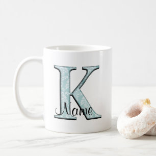 Blue Floral Print K Monogramm Initialen Coffee Tas Kaffeetasse
