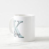 Blue Floral Print K Monogramm Initialen Coffee Tas Kaffeetasse (Vorderseite Links)