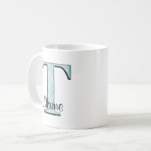 Blue Floral Print T Monogramm Initialen Coffee Tas Kaffeetasse (Vorderseite Links)